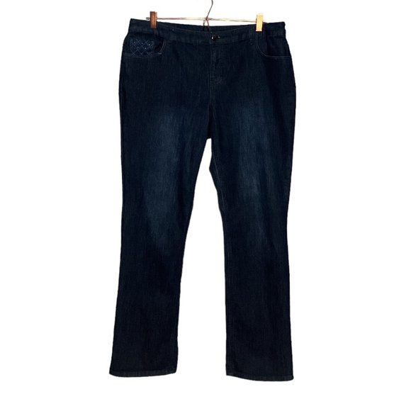 CJ Banks 14W Dark Wash Denim Stretch Cotton Blend Bootcut‎ Boot Cut Jeans Plus - Picture 1 of 4